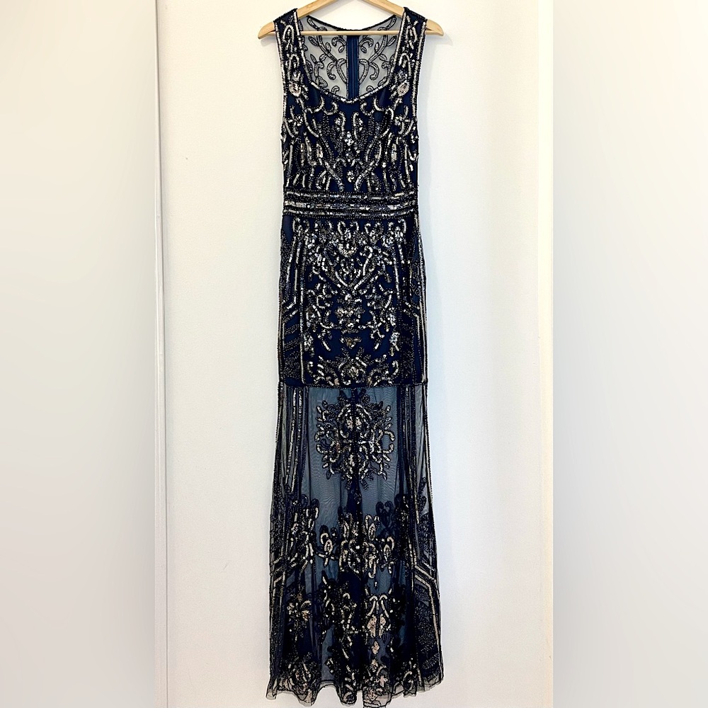 Gatsby  AFTER SIX SEQUINS AND BEADS EMBELLISHED MAXI DRESS EVENING DRESS